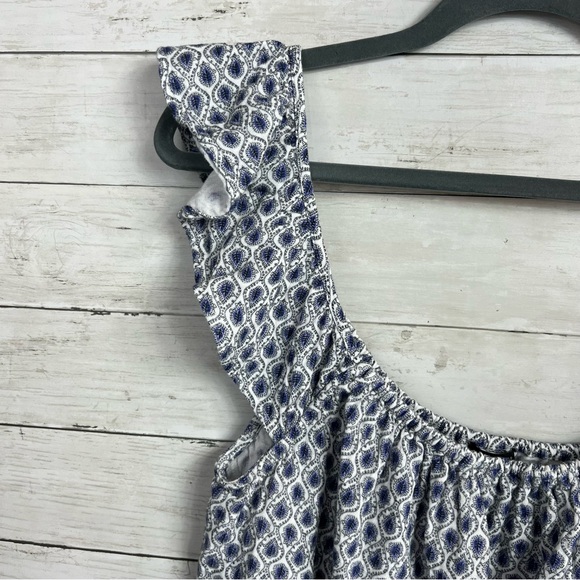 Ann Taylor Blue+White Design Frilly Sleeve Cropped Tank - Picture 3 of 4